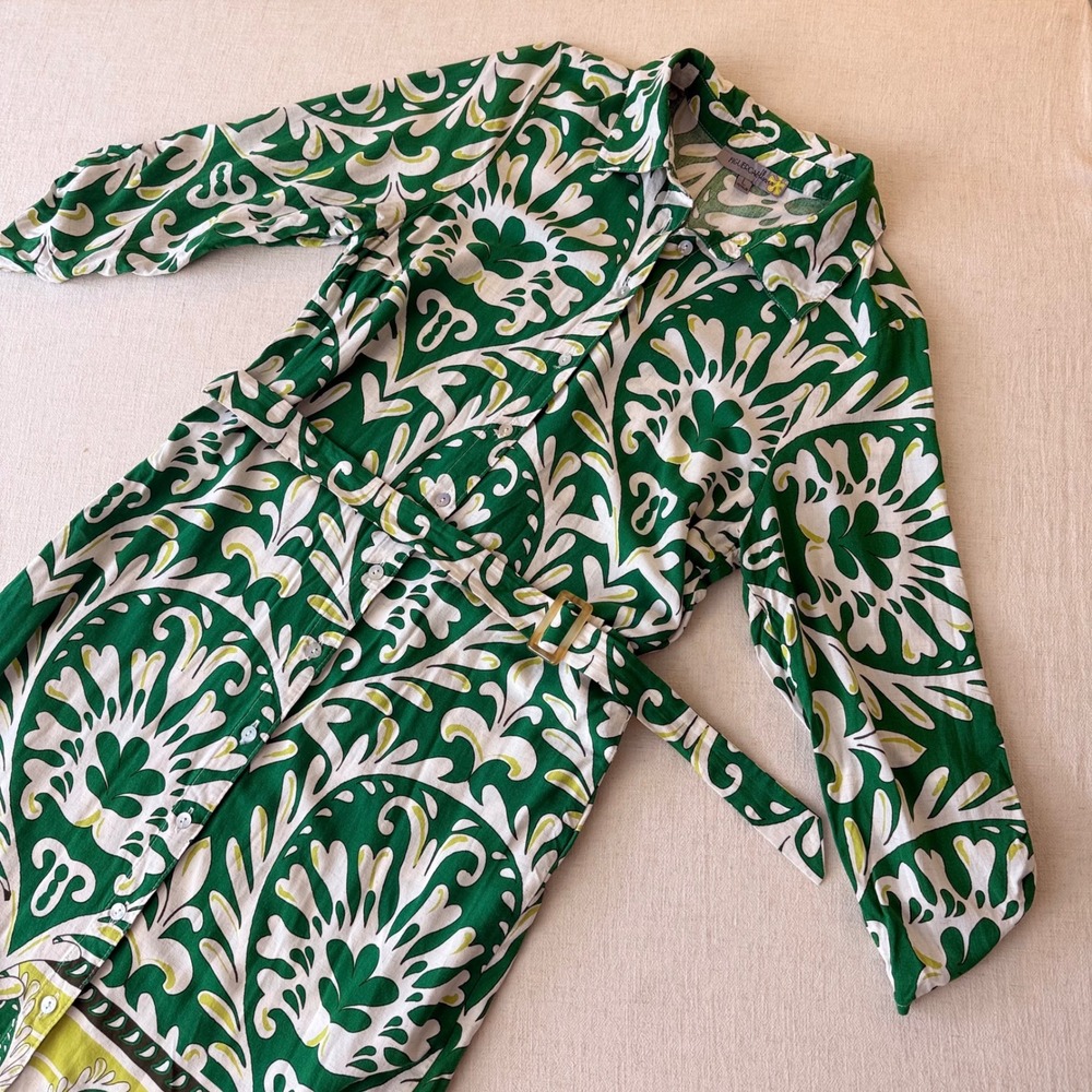 Anthropologie Figueroa & Flower Green White Belted Shirt Dress Large - Picture 8 of 11